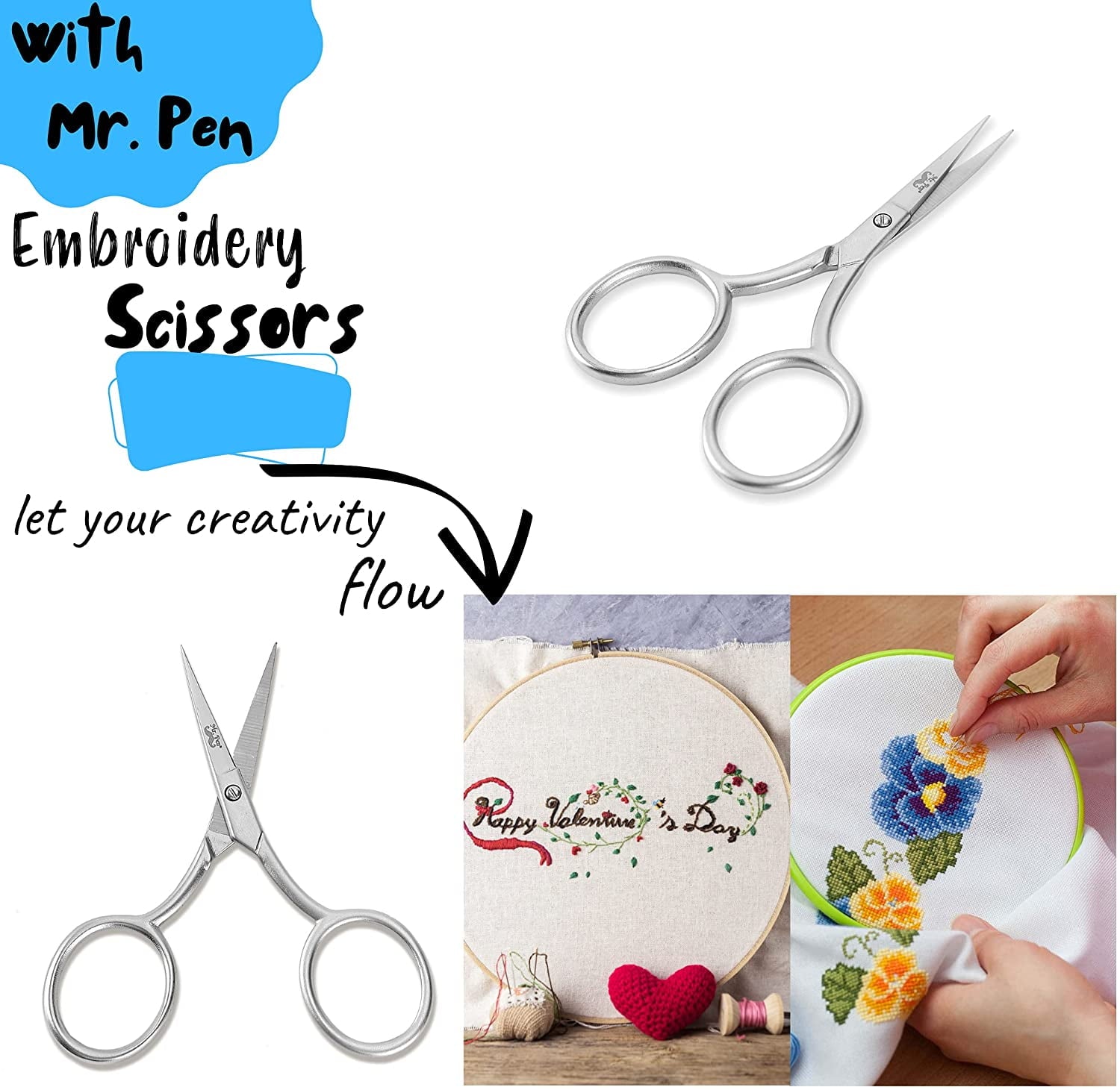 Mr. Pen- Embroidery Scissors, 3.5 inch, Sewing Scissors, Embroidery Scissors Curved, Small Sewing Scissors