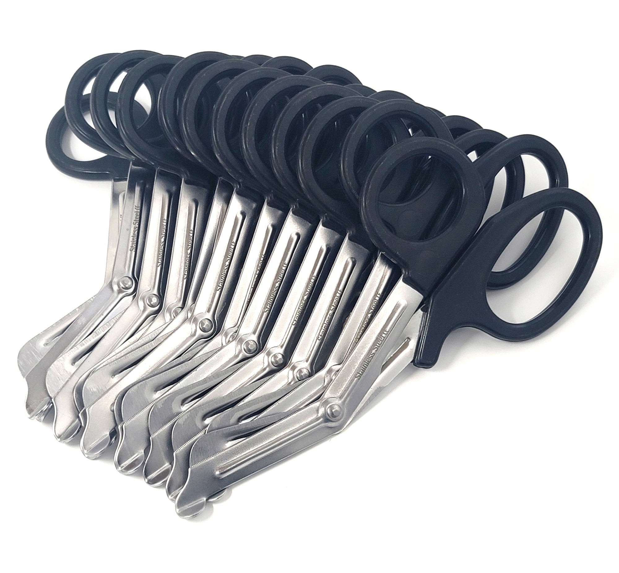 12/Pack Black Handle Trauma Shears 7.25" Stainless Steel Scissors for Paramedics, EMT, Nurses, Firefighters + More