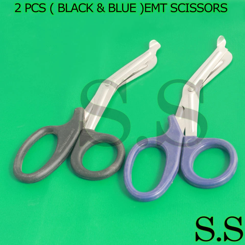 2 Pcs ( Black & Blue ) 7.25” Utility Bandage Trauma Emt Shears Scissors