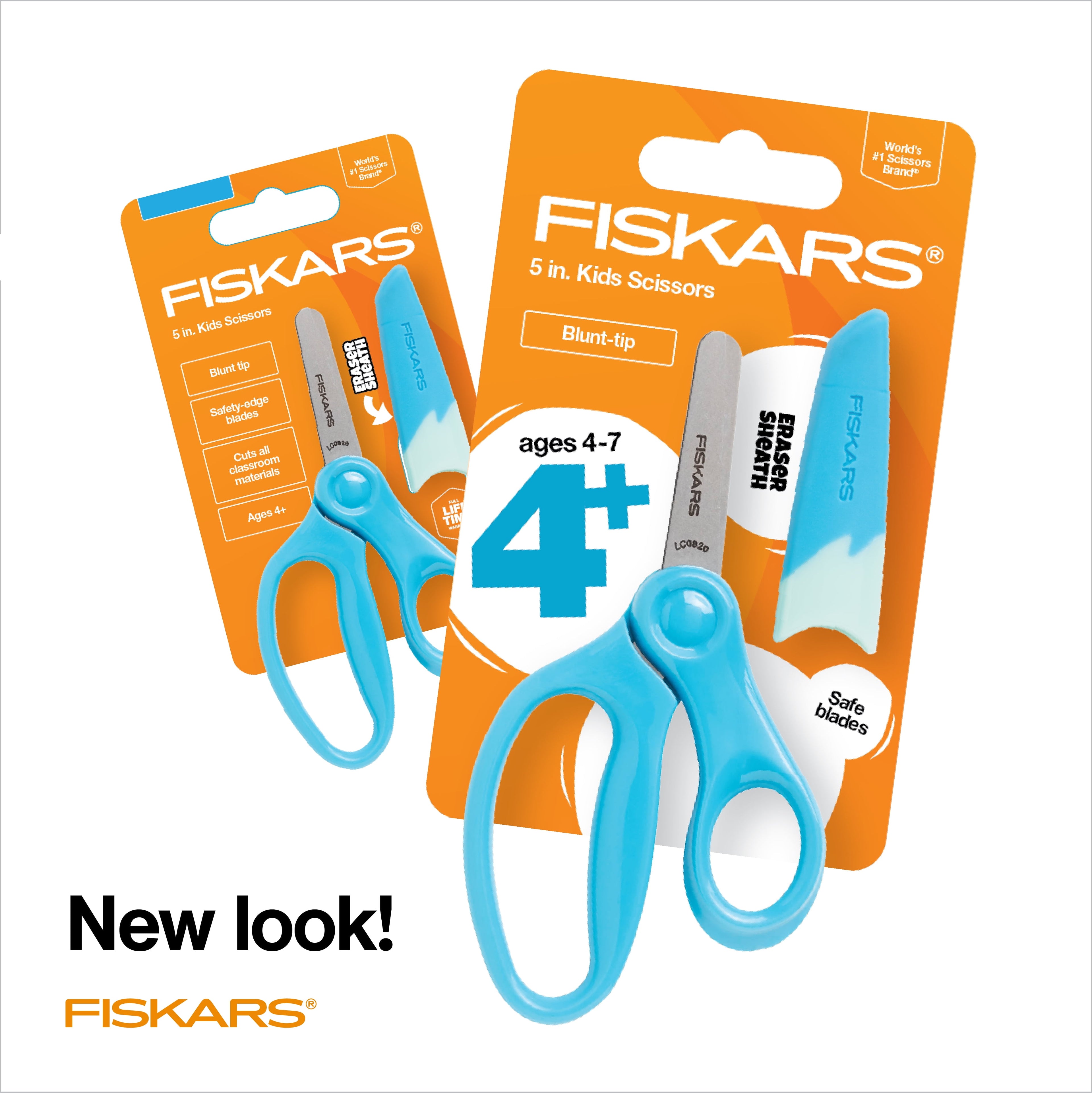(2 pack) Fiskars Kids Scissors, 5", Blunt, School Supplies for Kids 4 to 7, Turquoise