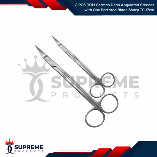2 Pcs Rdm German Dean Angulated Scissors With One Serrated Blade Sharp Tc 17Cm