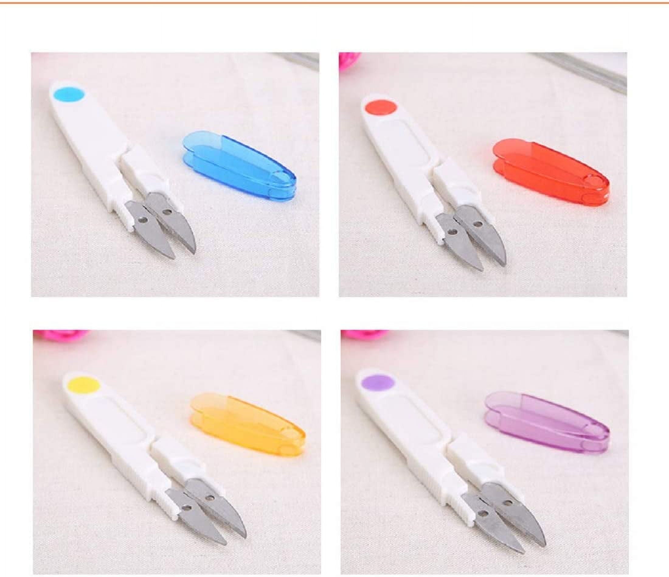 4PCS Portable 4 Inch Small U Shaped Scissors with Safety Cover Yarn Cross-Stitch Thread Sewing Cutter Snips Trimming Nippers - Great for Stitch,Crafts, DIY Supplies (Multicolor:Red,Blue,Orange,White)