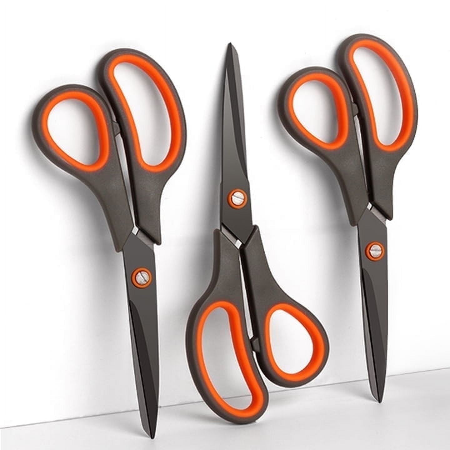 JEEXI 8" Titanium Non-Stick Multipurpose Scissors, Extra Sharp Stainless Steel Blades, Soft Grip Handle, Heavy Duty for Office, Craft, and Home Use, DIY (3 Pack)