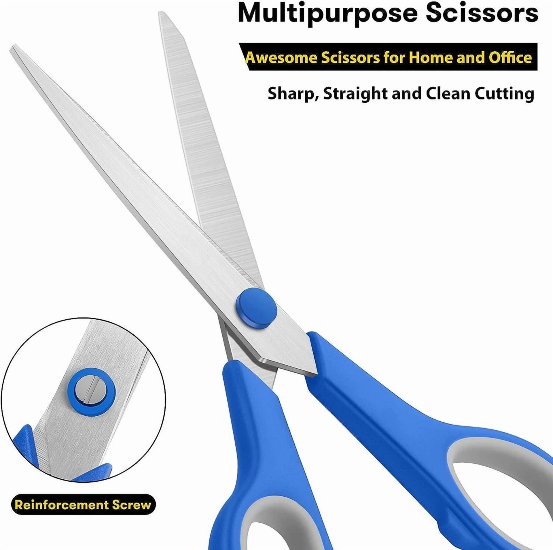 3Pcs 8-Inch Multipurpose Scissors Comfortable Grip - Ultra Sharp Blades