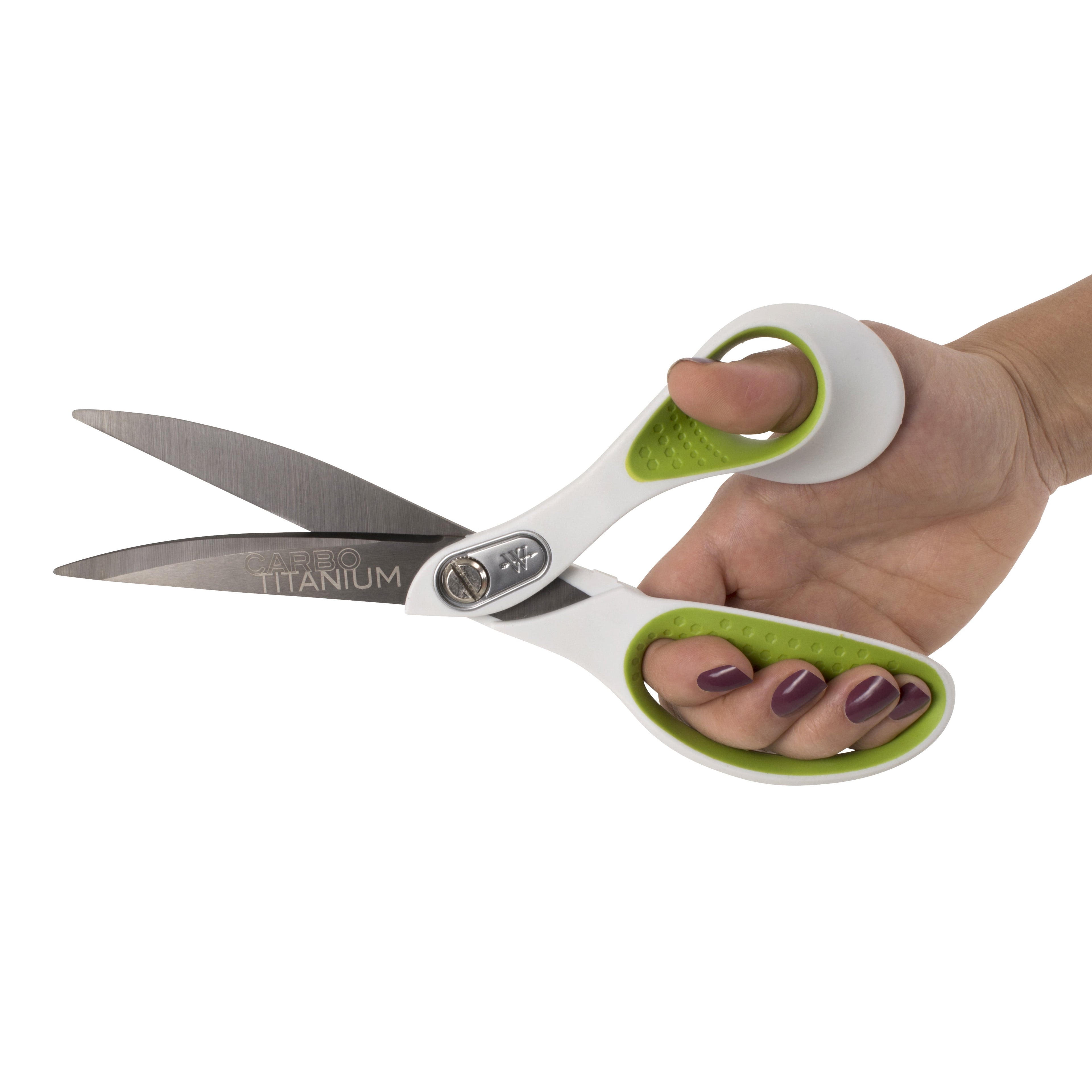 Westcott Carbo Titanium Scissors, 9", Bent, for Craft, White/Green, 1-Count