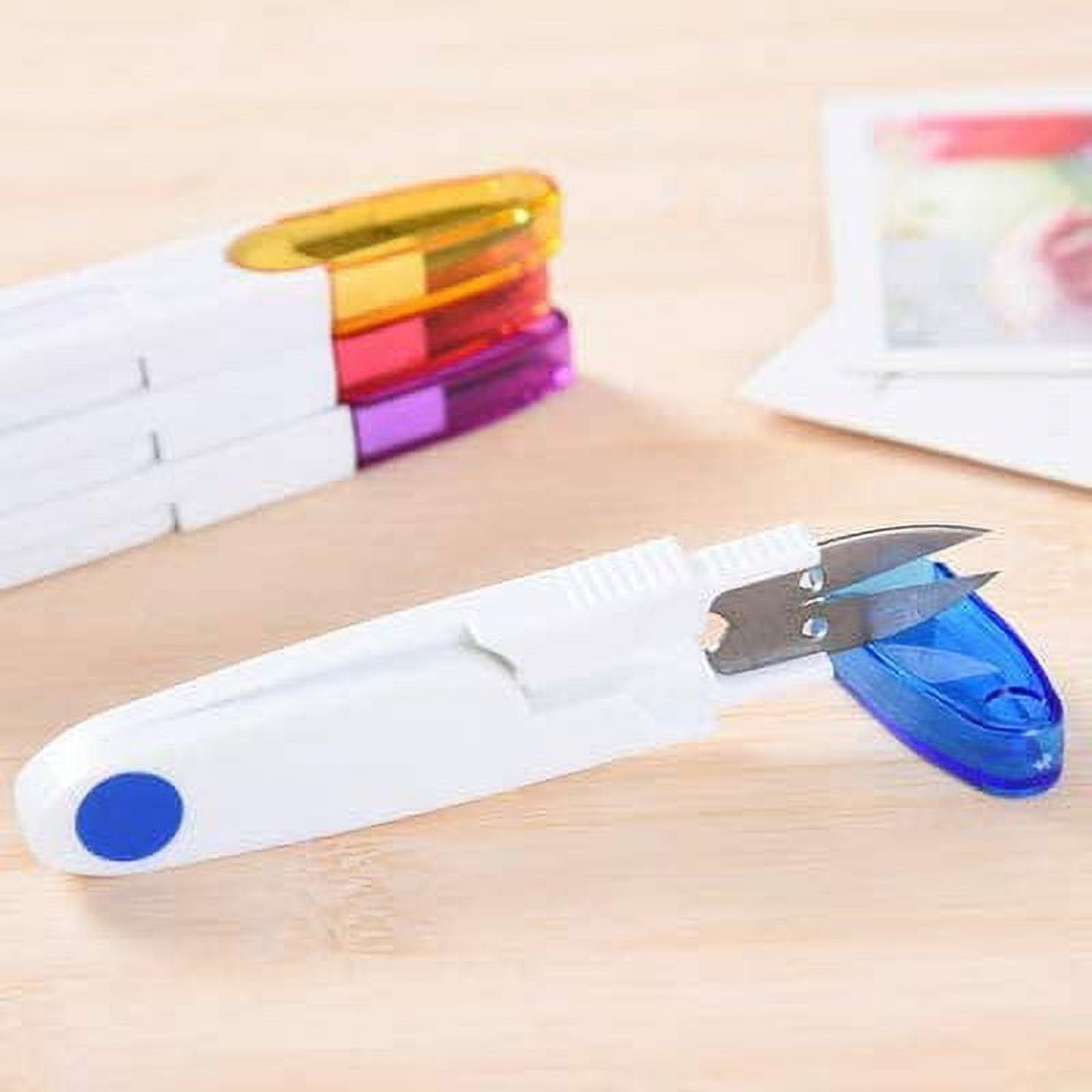 4PCS Portable 4 Inch Small U Shaped Scissors with Safety Cover Yarn Cross-Stitch Thread Sewing Cutter Snips Trimming Nippers - Great for Stitch,Crafts, DIY Supplies (Multicolor:Red,Blue,Orange,White)