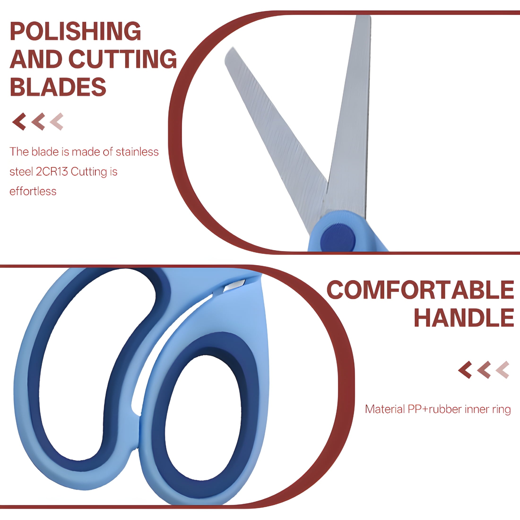 CCOCC Scissors for Office,Polished Stainless Steel Blades,Comfortable Grip Handles,Safety Round Tip Design,Blue
