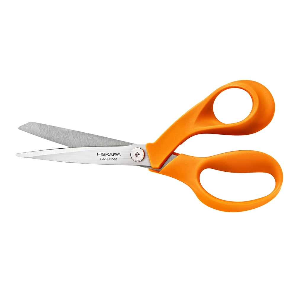 Fiskars RazorEdge SoftGrip Fabric Scissors, 8" Heavy Duty Bent Blade, Orange