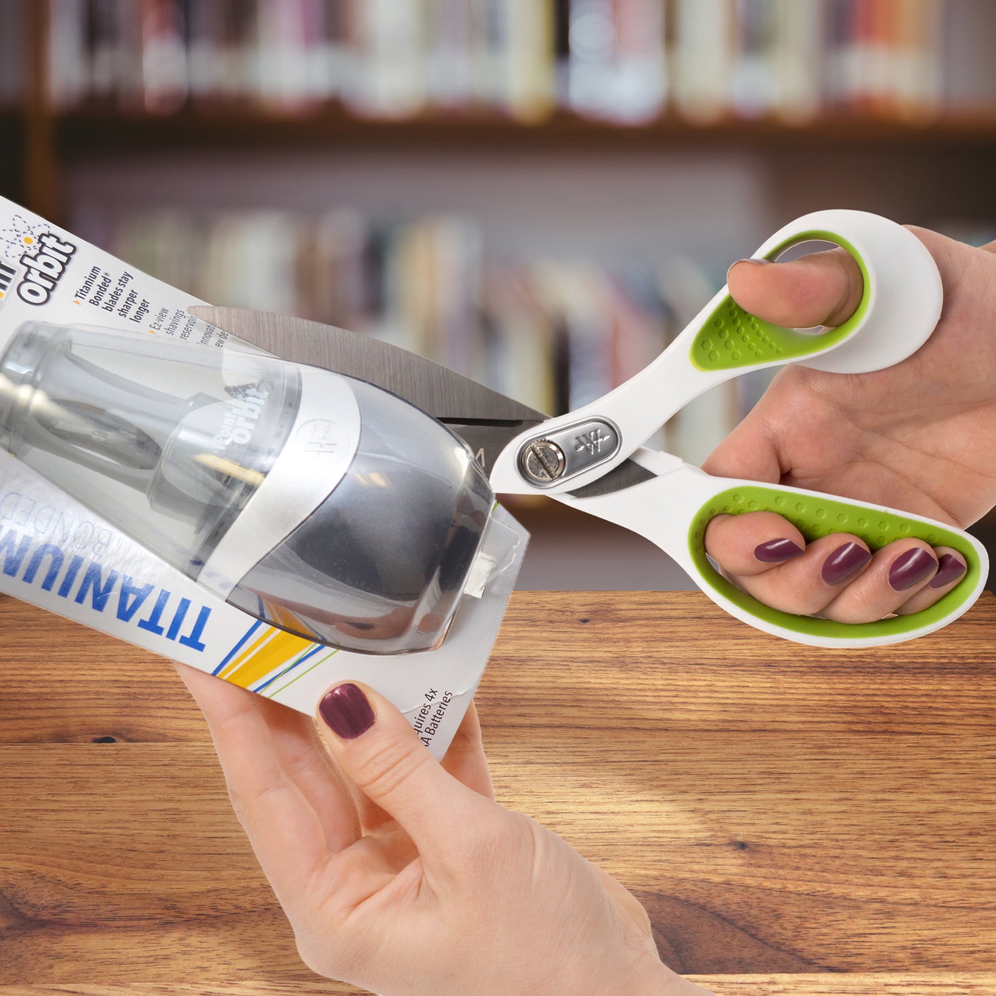 Westcott Carbo Titanium Scissors, 9", Bent, for Craft, White/Green, 1-Count