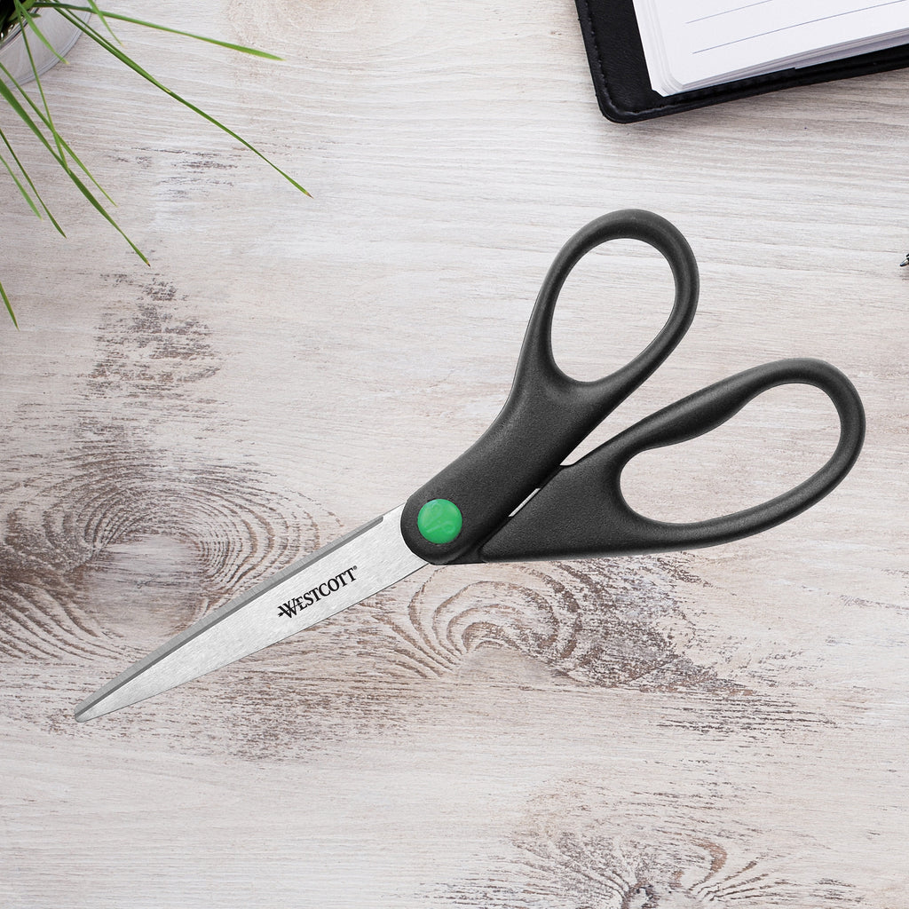 Westcott KleenEarth Scissors, 8", Straight, Recycled, Stainless Steel, for Craft, Black, 1-Count
