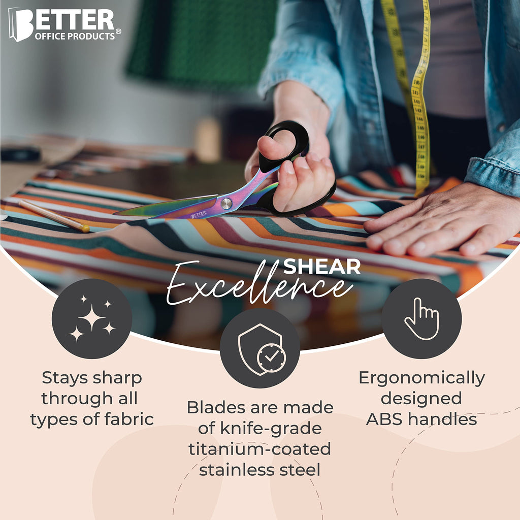 Extra Long Professional Tailor Scissors, Stainless Steel Sewing Shears with Iridescent Blades, 10.25", Titanium Plated Tailoring Scissors for Dressmaking, Leather Cutting, by Better Office Products