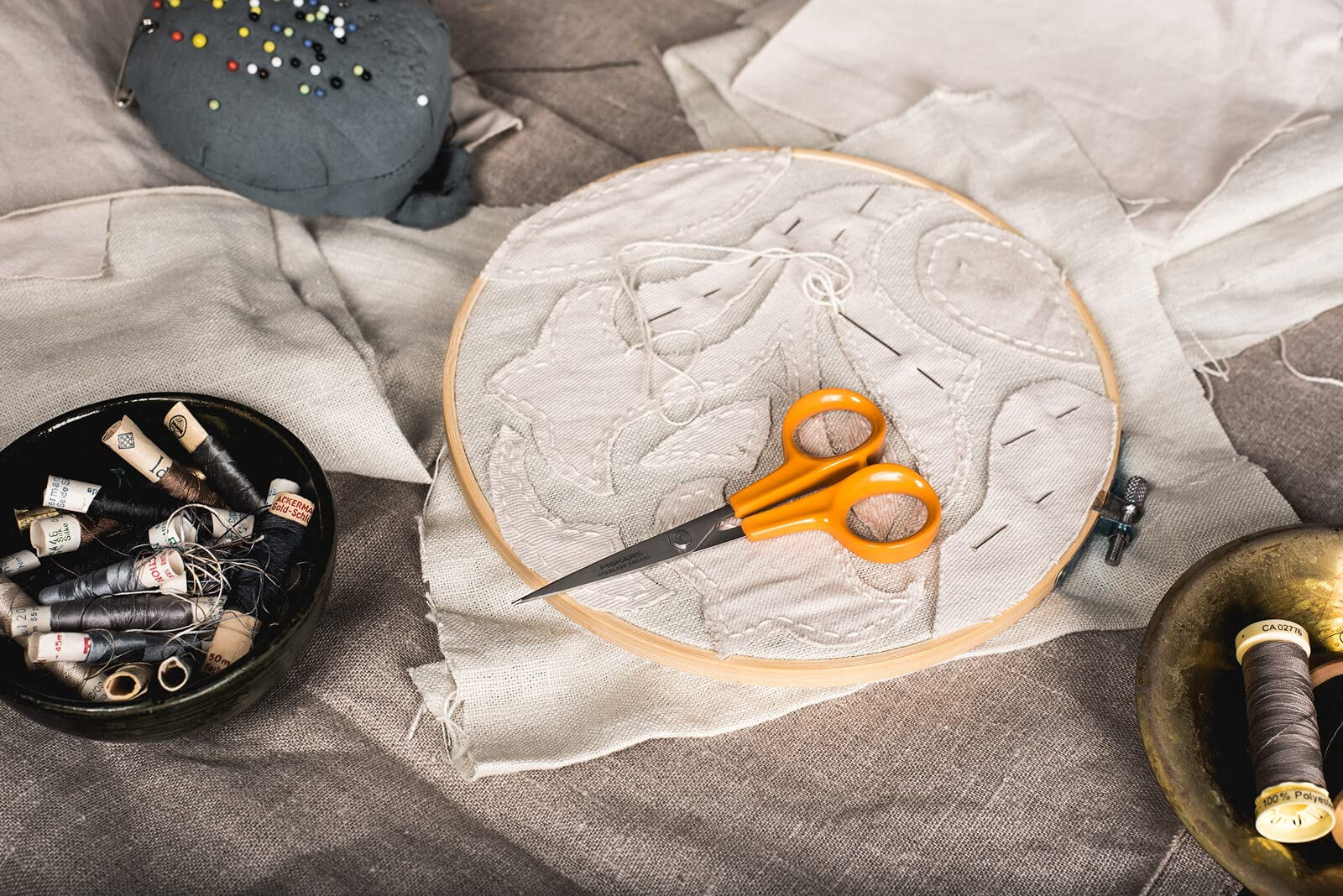 Fiskars Classic Metal Micro-Tip Needlework Scissors, Orange, 5.9 x 1.2 x 12.6 cm