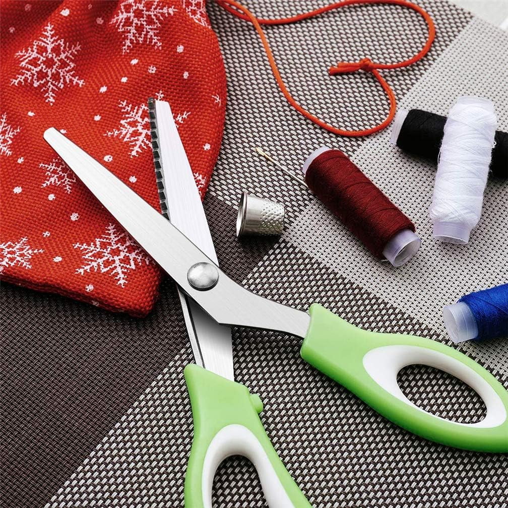 BSHAPPLUS® Pinking Shears, 9.5" Zig Zag Scissors, Pinking Shears for Fabric, Decorative Edge Scissors, Pinking Scissors, Scissors with Designs, Jagged Edge Scissors, Sewing Pinking Shears