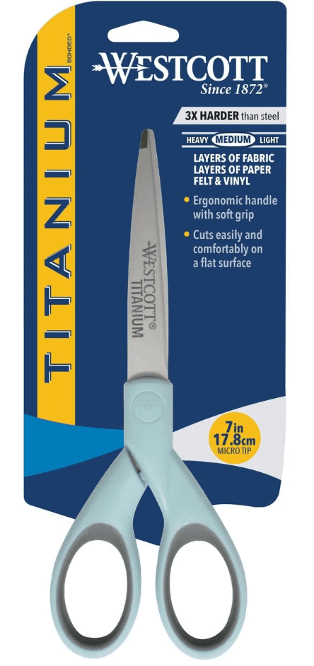 Westcott Sewing Scissors, Titanium, 7", Micro-tip, for Craft, Light Blue, 1-Count