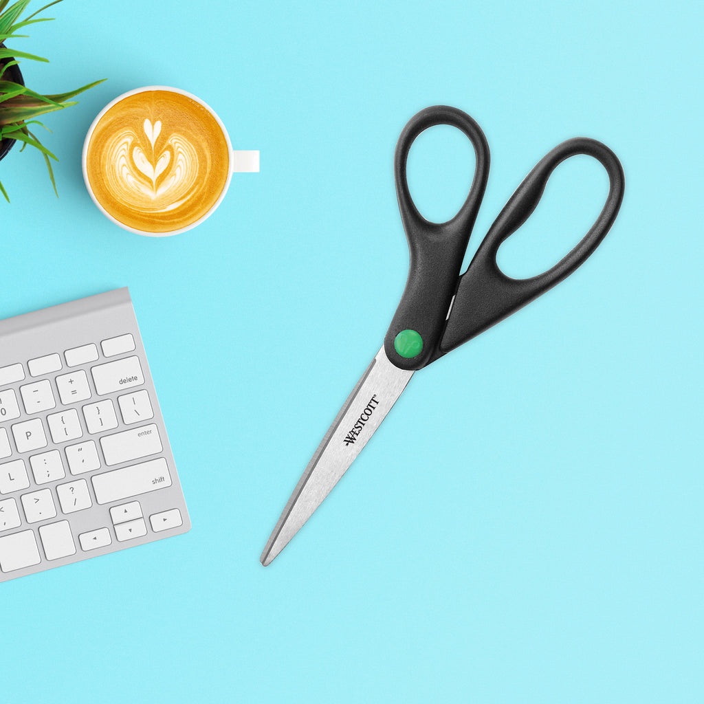 Westcott KleenEarth Scissors, 8", Straight, Recycled, Stainless Steel, for Craft, Black, 1-Count