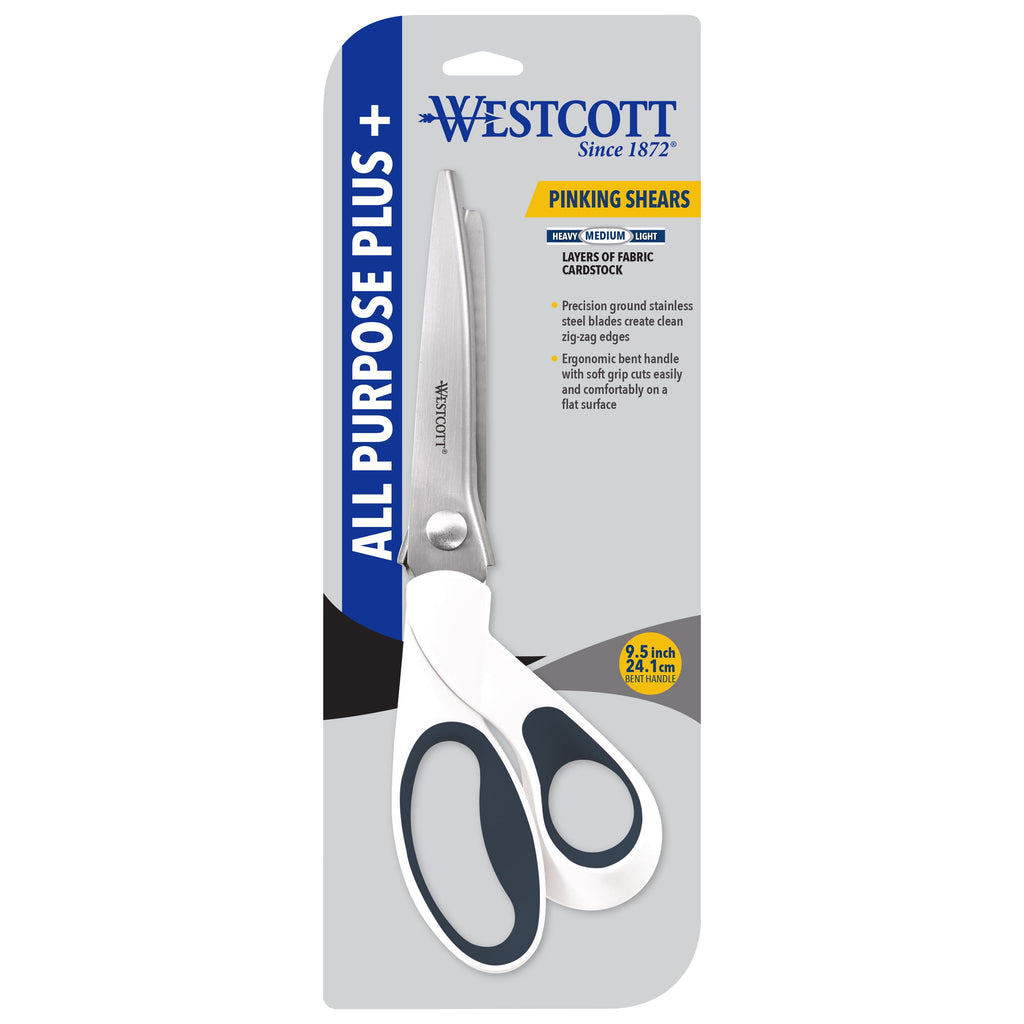 Westcott Crafting Scissors, Pinking, 9.5", Stainless Steel, Adult, High School, Bent, for Sewing, White, 1-Count