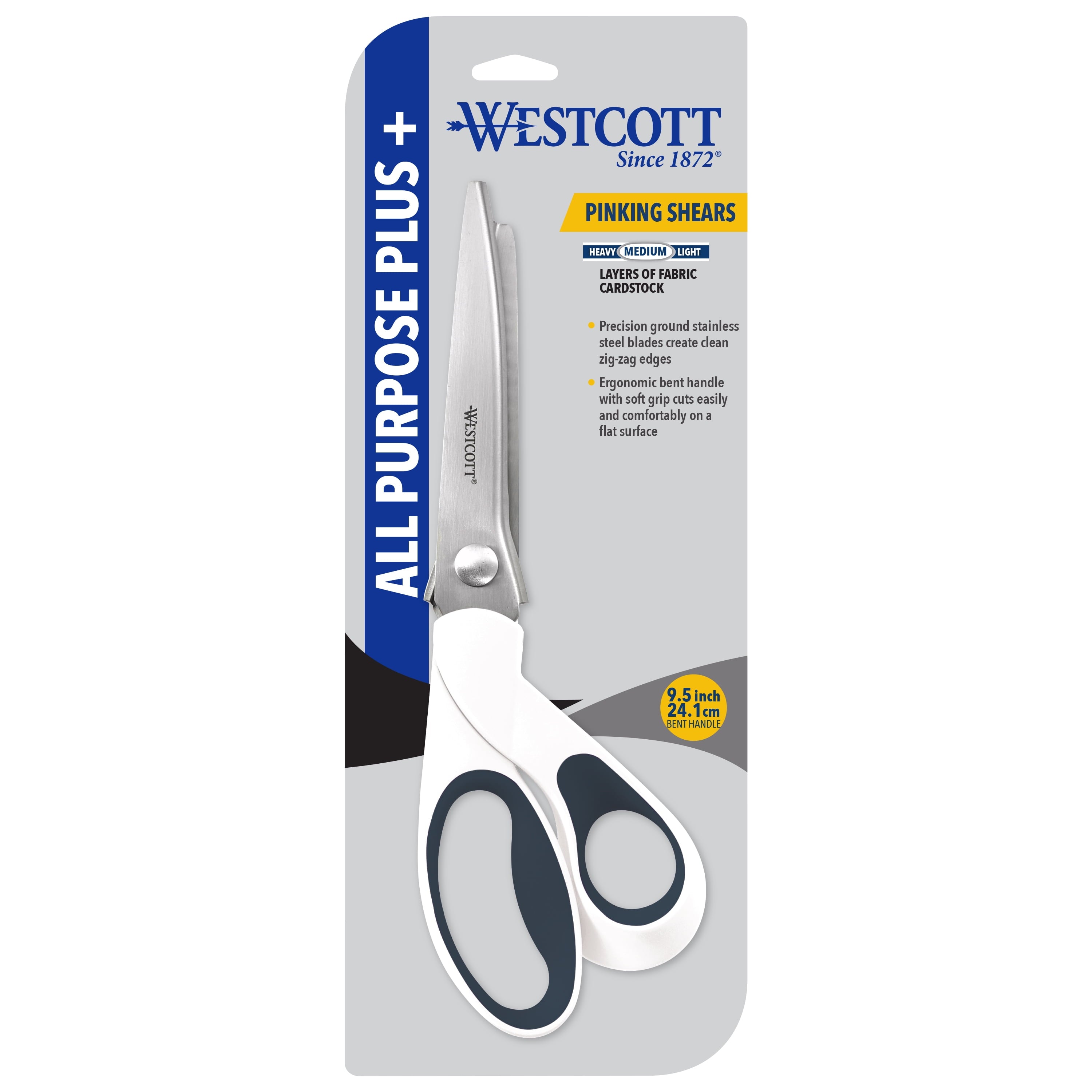 Westcott Crafting Scissors, Pinking, 9.5", Stainless Steel, Adult, High School, Bent, for Sewing, White, 1-Count