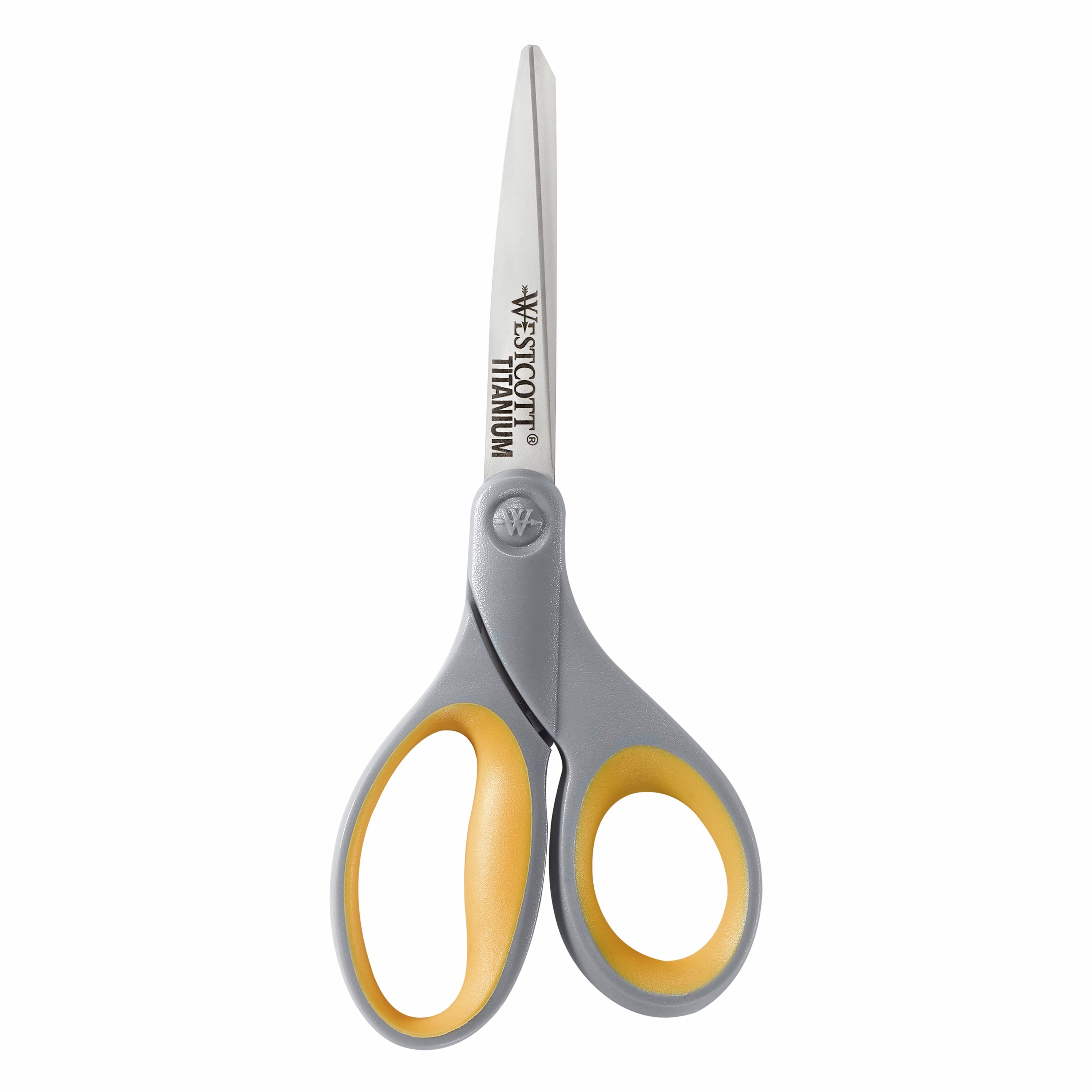 Westcott Titanium Straight Scissors, 7", High School Educational Level, Gray/Yellow, for Office, 6 Pack