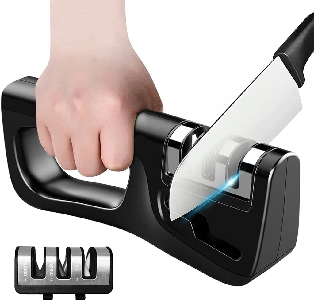 Hottest Knife Sharpener,4-in-1 Kitchen Chef Knife and Scissors Sharpener, Professional Diamond Rods Expertly Sharpen Steel, Ceramic Knives and Scissors Easily, Manual Knife Sharpeners (Black)