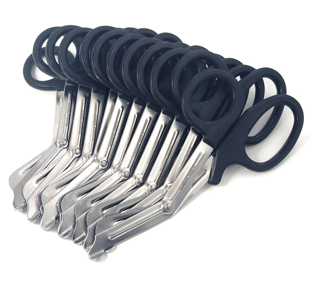 12/Pack Black Handle Trauma Shears 7.25" Stainless Steel Scissors for Paramedics, EMT, Nurses, Firefighters + More