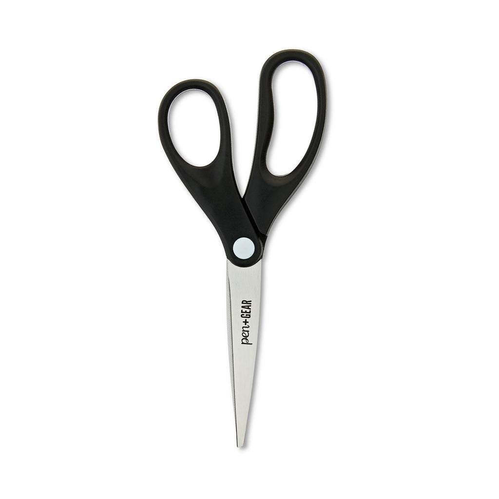 Pen+Gear 8-inch All-Purpose Stainless-Steel Scissors, Pointed, School Supplies, Black