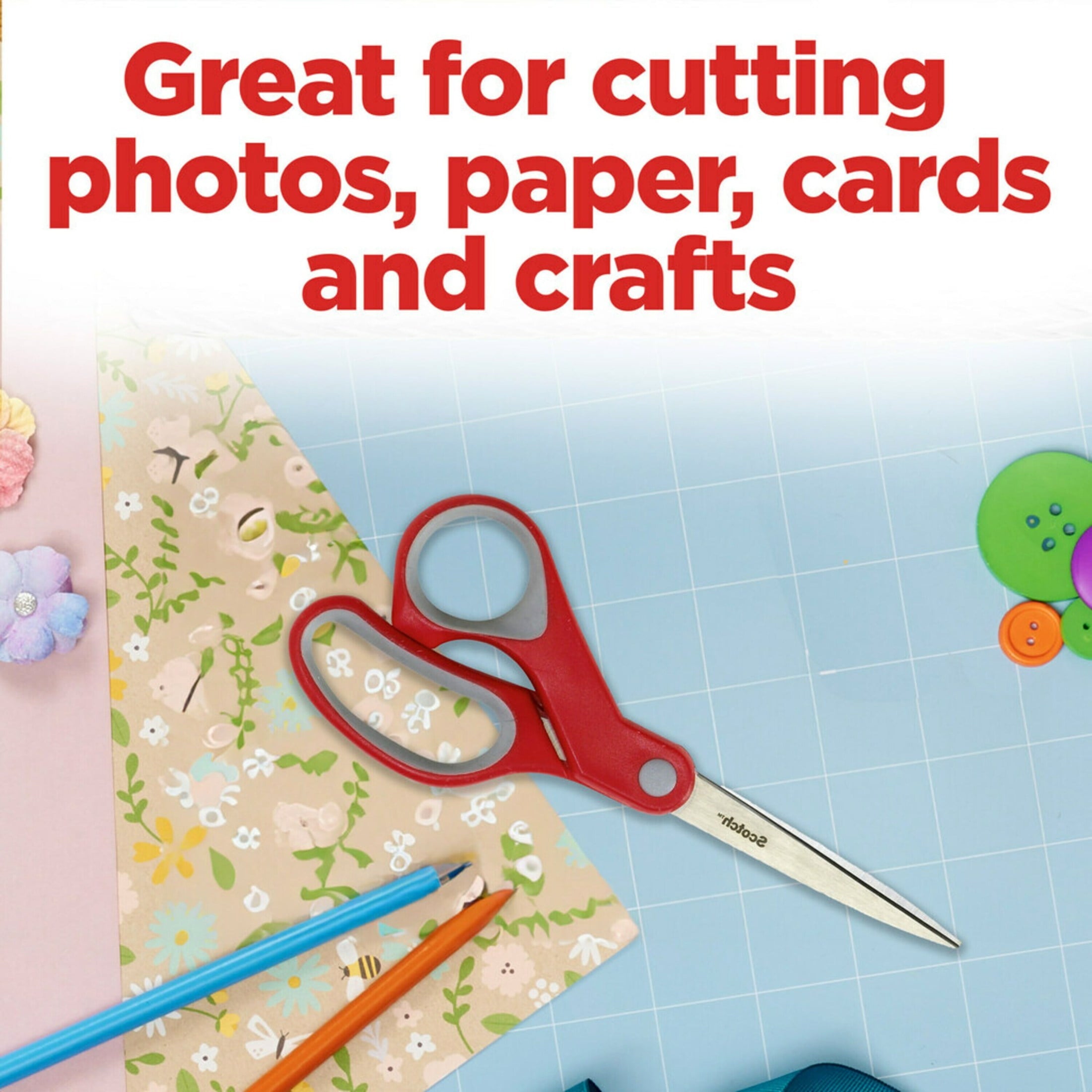 Scotch 8" Multipurpose Stainless Steel Scissors, 2 Pack, Red/Gray