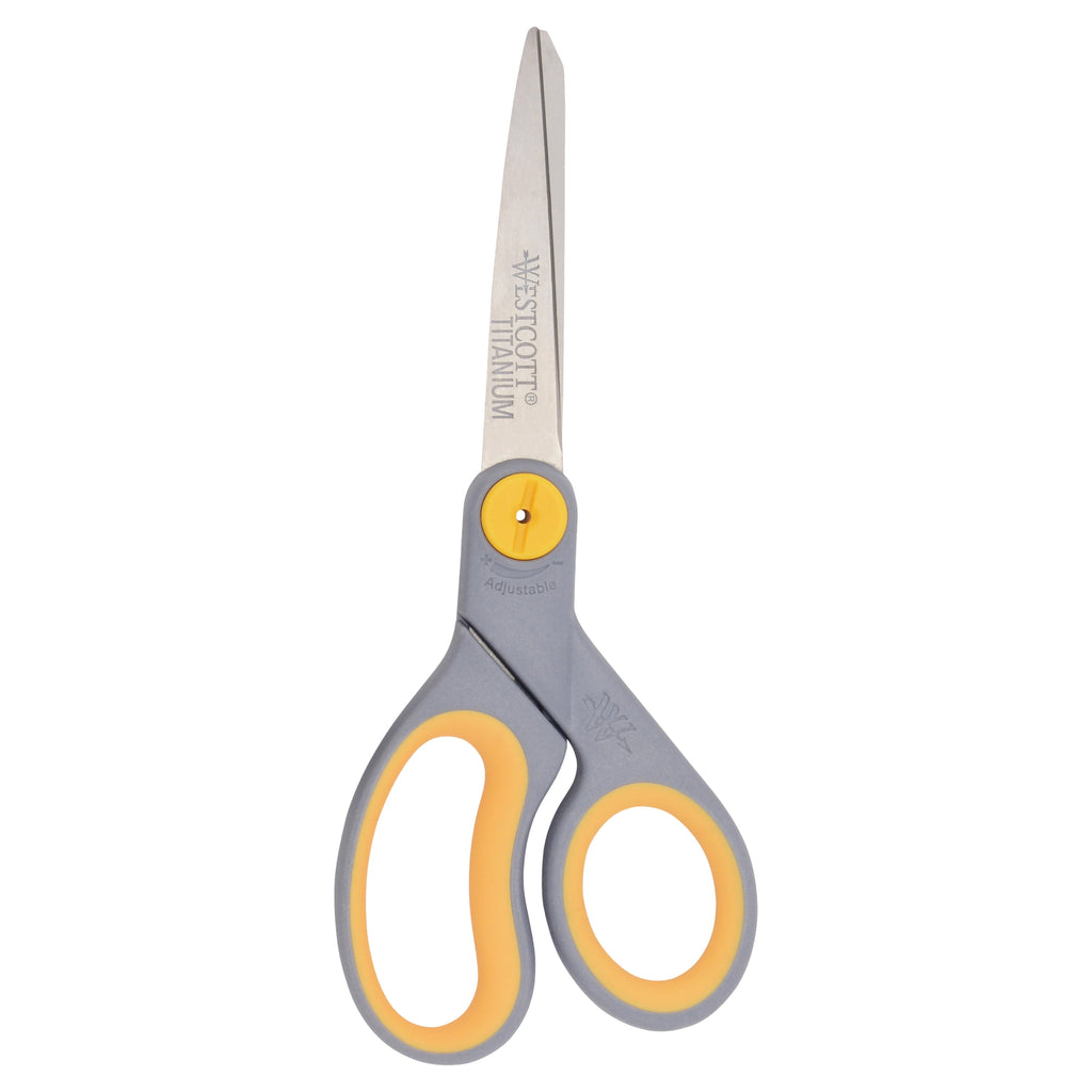 (2 pack) Westcott Titanium Bonded Adjustable Glide Scissors, 8", Grey & Yellow, for Office, 1-Count