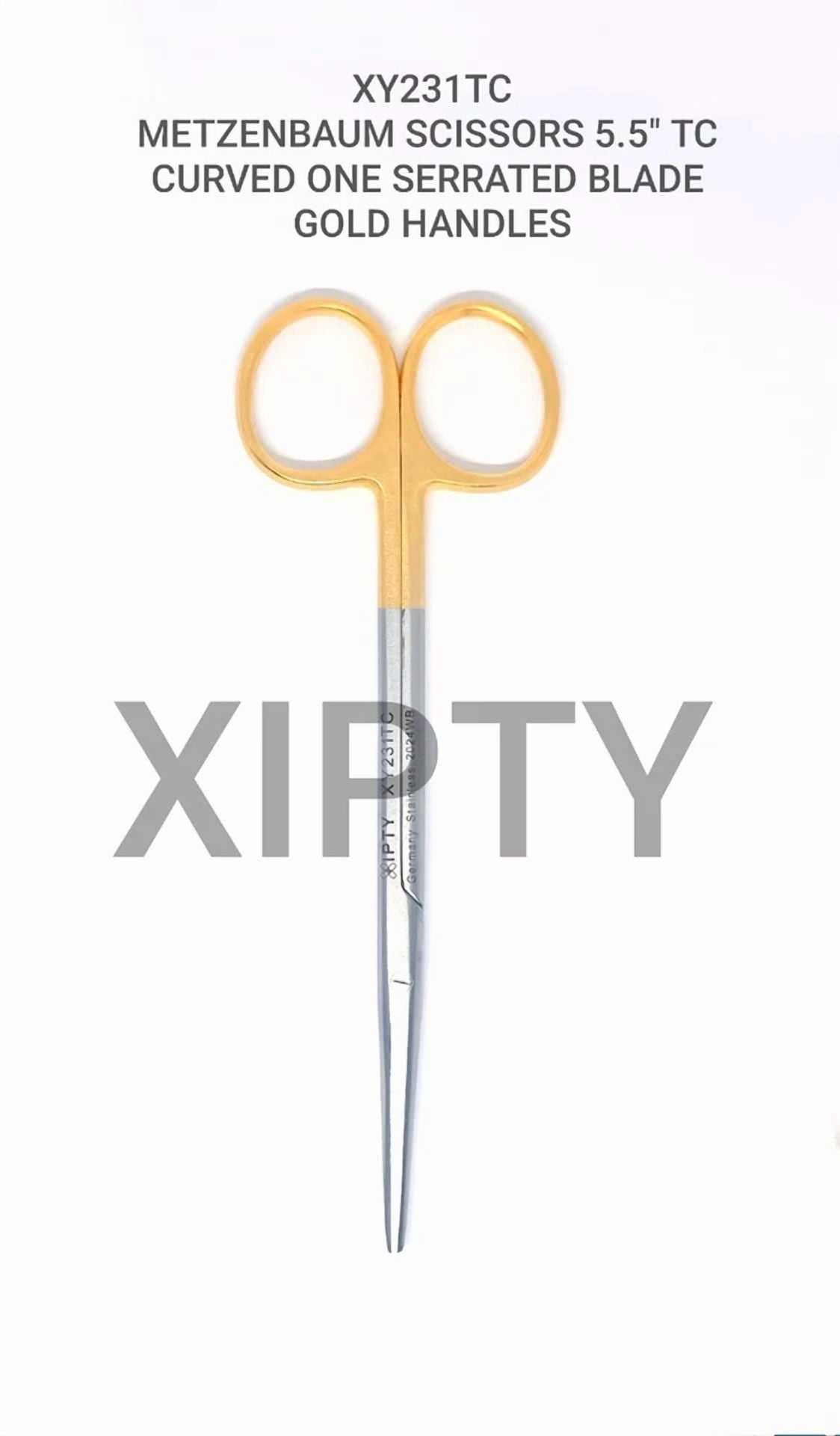 Fyna -Tc Metzenbaum Scissors 5.5'' Curved One Serrated Blade Gold Handles