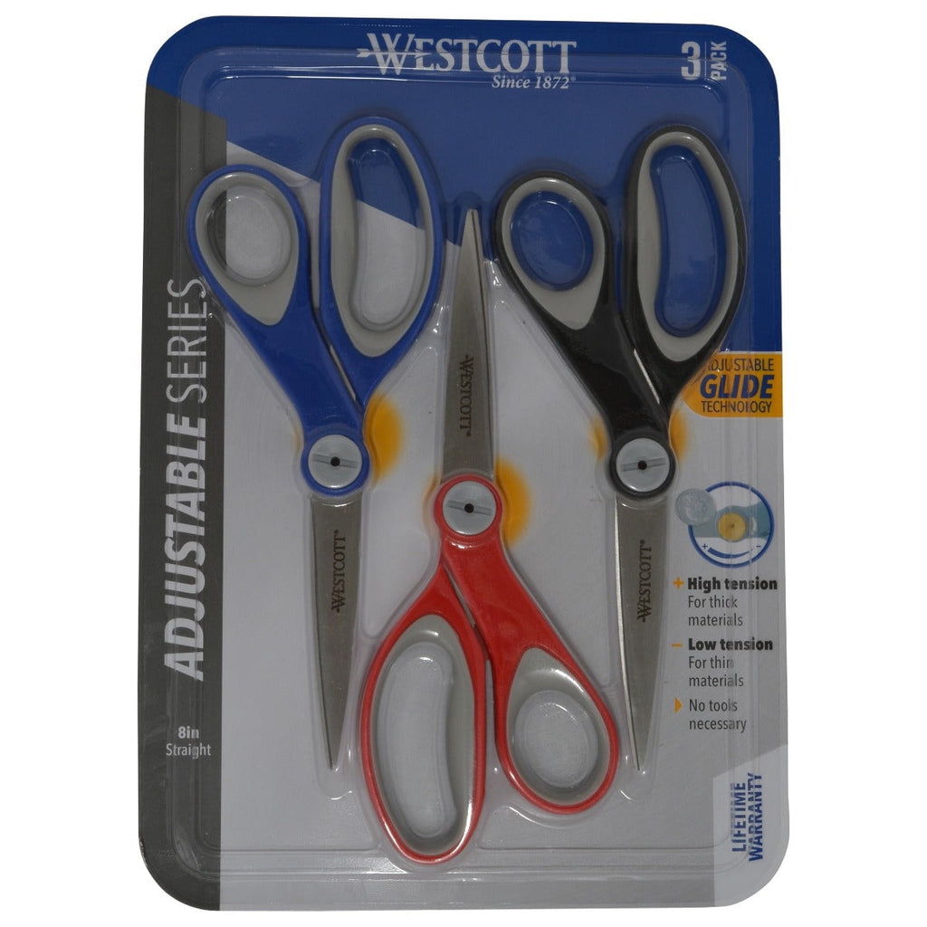 Westcott 8" Straight Stainless Steel Glide Scissors, Durable Stainless Steel, 3-Pack