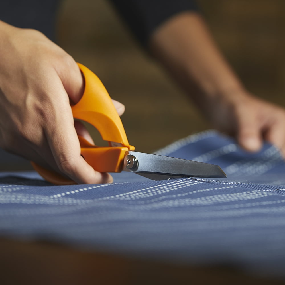 Fiskars RazorEdge SoftGrip Fabric Scissors, 8" Heavy Duty Bent Blade, Orange