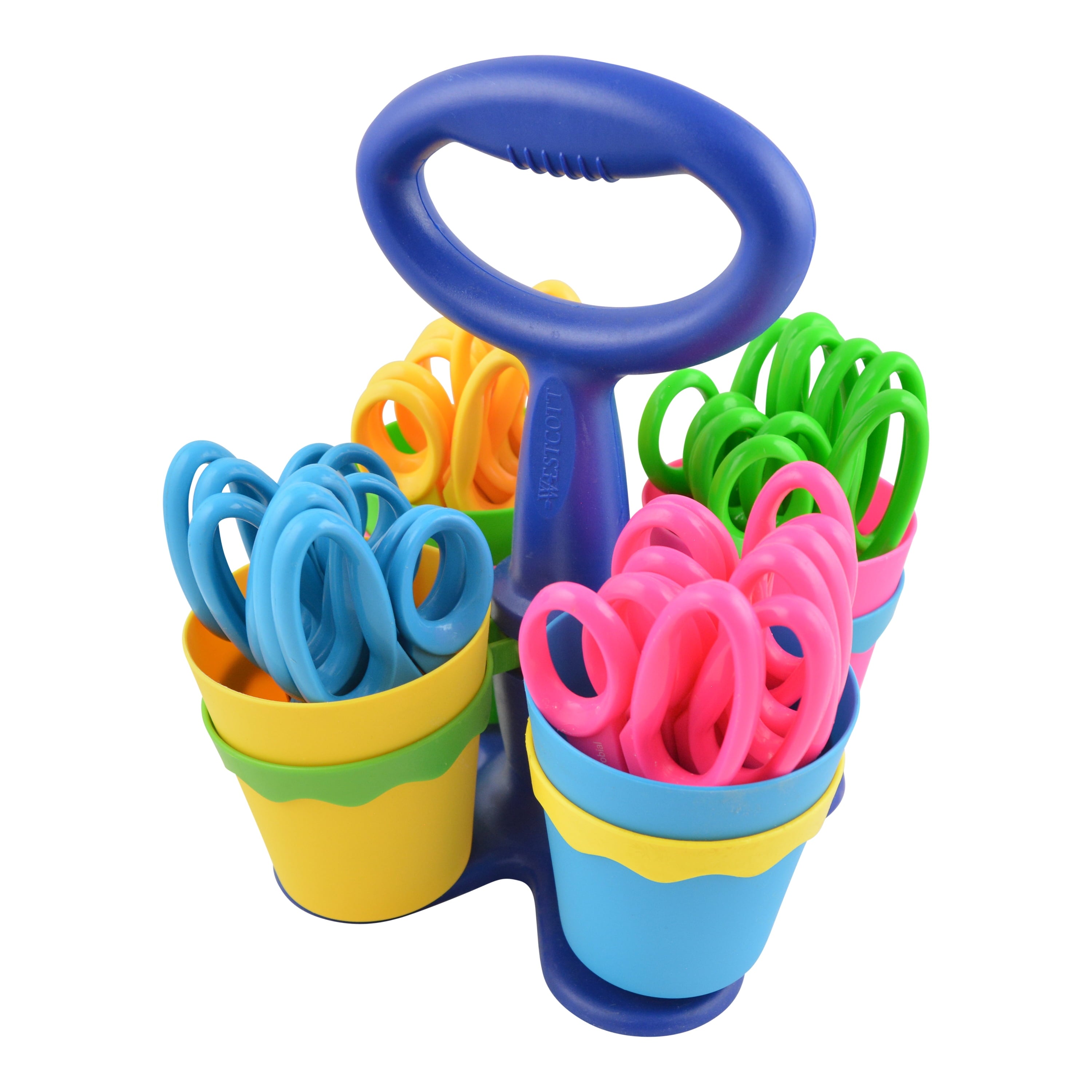 Westcott 5" Kids Scissors with Caddy, Blunt, Elementary, Multicolor, 24-Pack