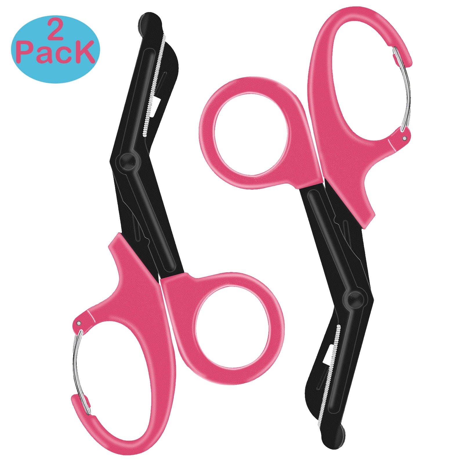 2 PACK Bandage Scissors, Fluoride-Coated Trauma Shears for Nurses,7.5" Non-Stick Stainless Steel Blades Nurses Scissors with Carabiner for Nurses, Doctors, and Nursing Students (Pink)