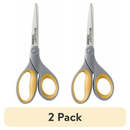 (2 pack) Westcott Titanium Bonded Adjustable Glide Scissors, 8", Grey & Yellow, for Office, 1-Count
