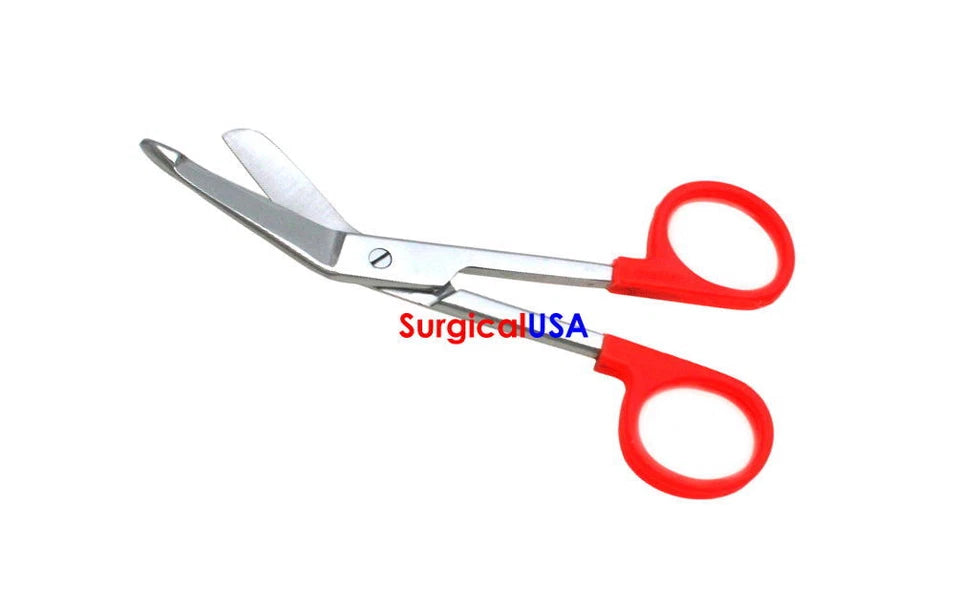 6Pcs Bandage Scissors 5.5" Angled Blades Orange Color Plastic Ring Handle