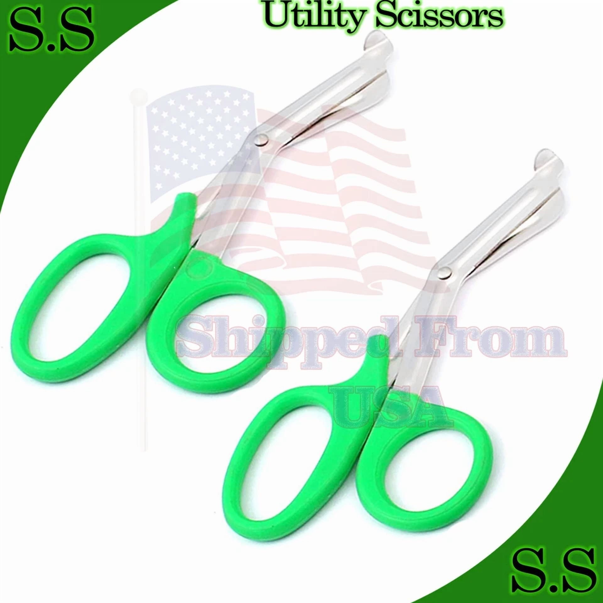 2 Green Utility Scissors 7.25" Ems Emt Shears