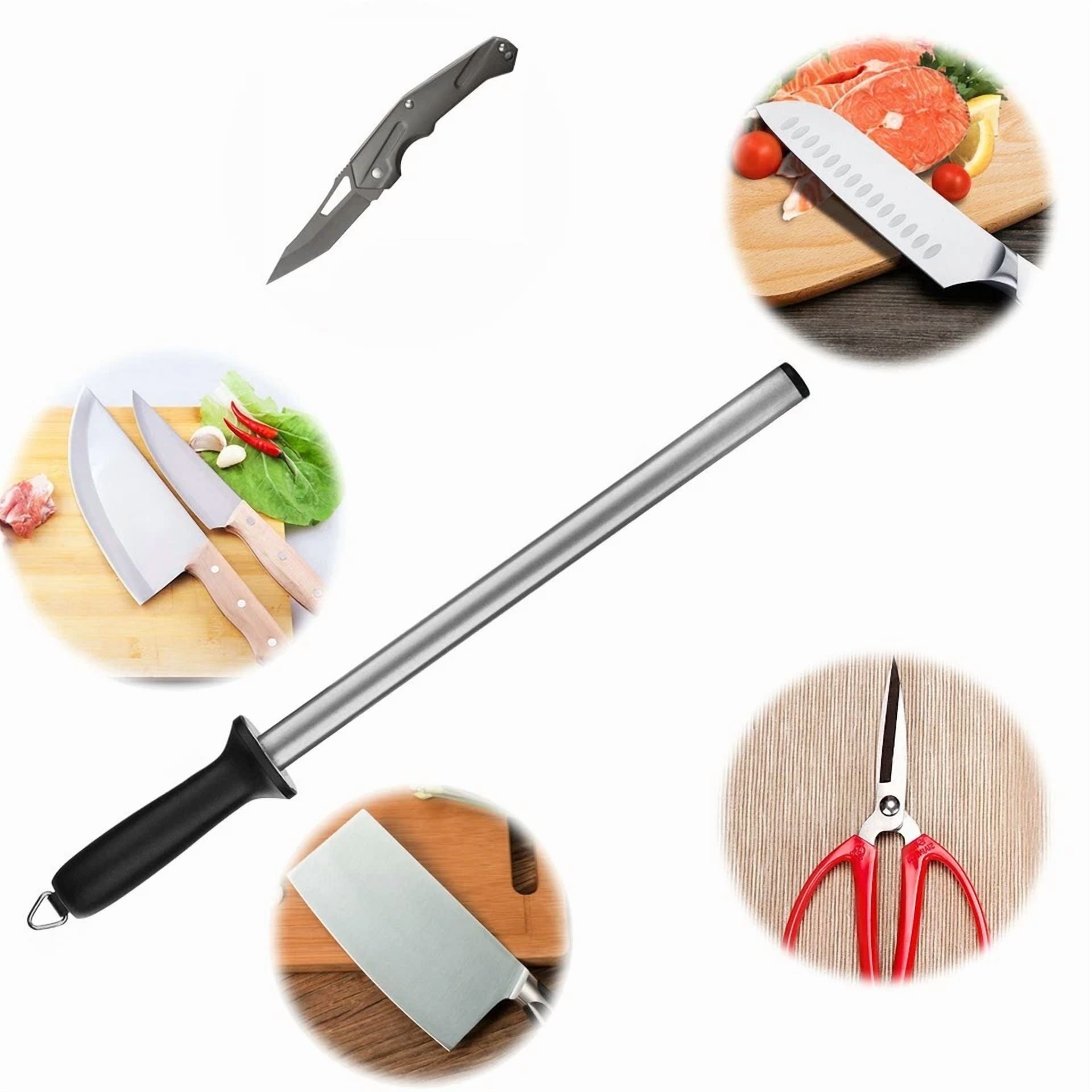 Pro 10" Diamond Knife Sharpener Rod Sharpening Tool For Kitchen Knives Scissors