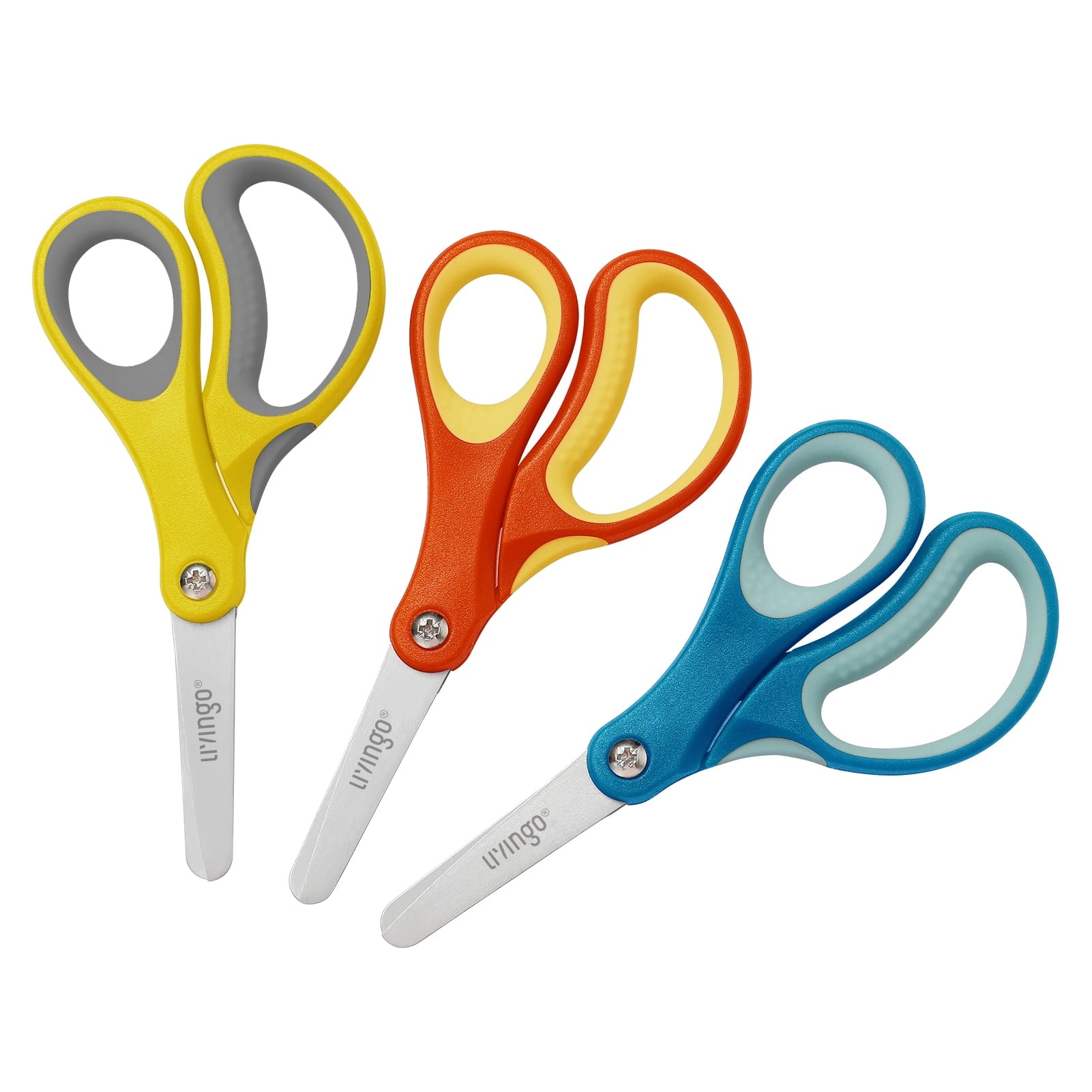 LIVINGO 3 Pack 5" Blunted Tip Safety Scissors, Left & Right Handed Red Yellow Blue