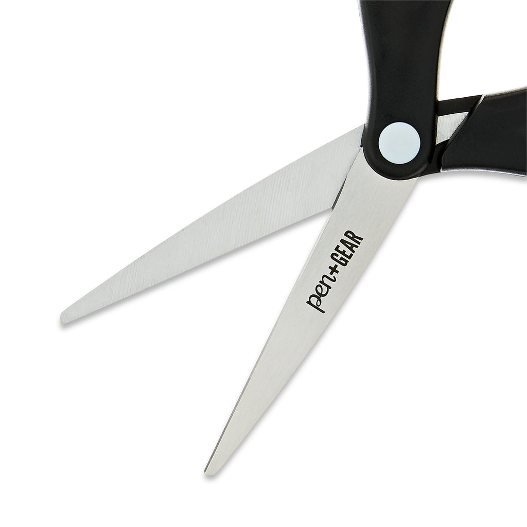 Pen+Gear 8-inch All-Purpose Stainless-Steel Scissors, Pointed, School Supplies, Black