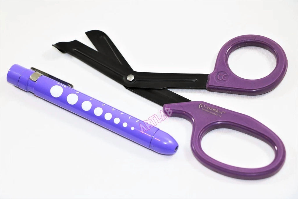 Serrated Fluoride Coated Bandage Utility Shears 7.5" With 1 Reusable Penlight