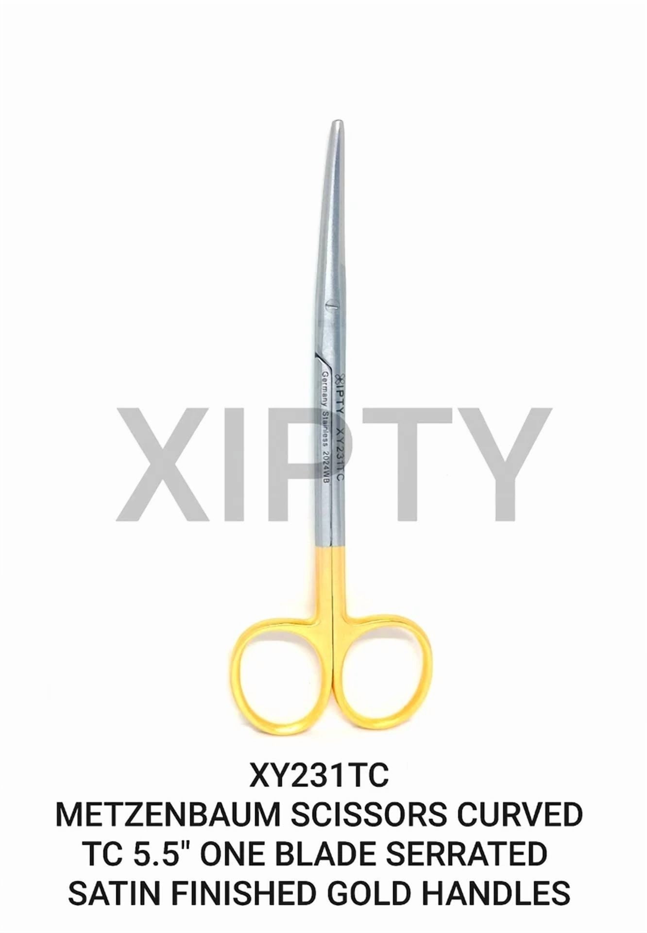 Fyna -Tc Metzenbaum Scissors 5.5'' Curved One Serrated Blade Gold Handles