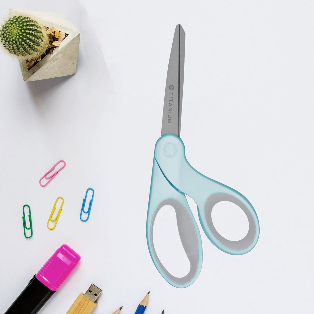 Westcott Titanium Bonded Sewing Scissors, 8", Bent, Blue, 1-Count