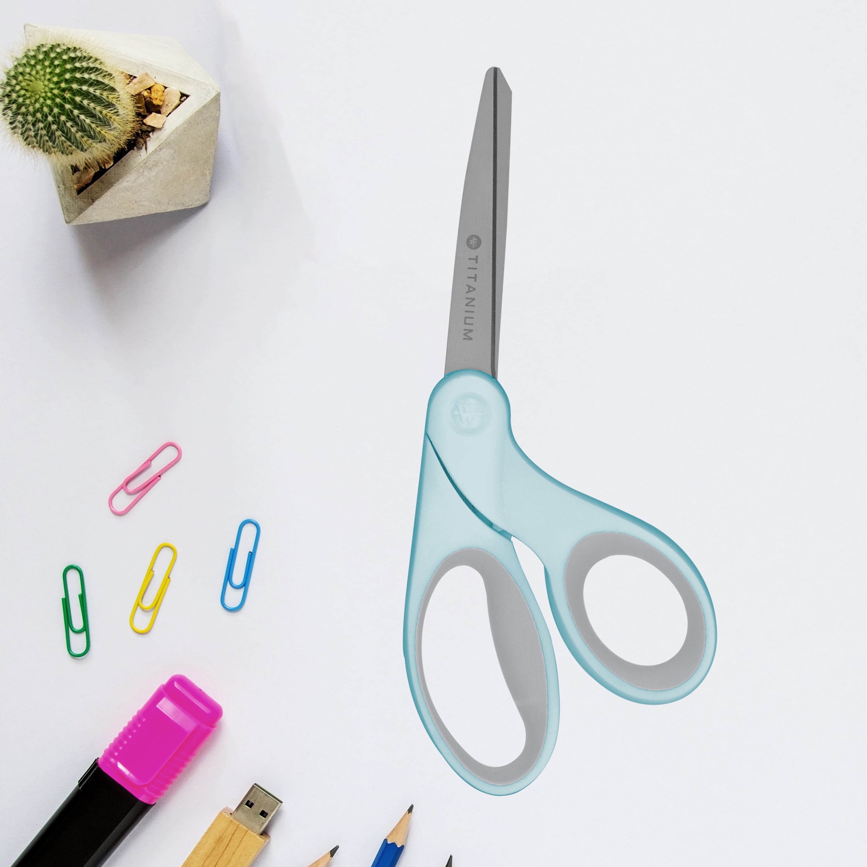 Westcott Titanium Bonded Sewing Scissors, 8", Bent, Blue, 1-Count