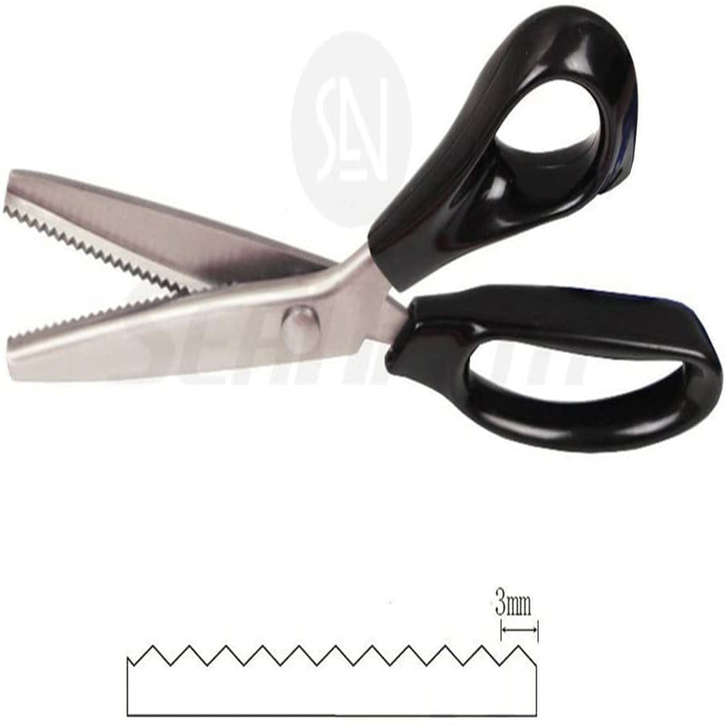 Zynic Stainless Steel Pinking Shears Comfort Grip Handled Professional Fabric Crafts Dressmaking Zig Zag Cut Scissors Sewing Scissors (Serrated,Black)