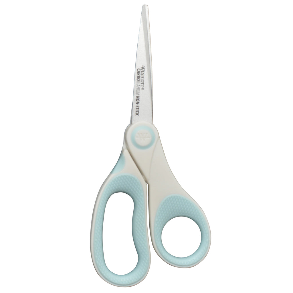 Westcott Carbo Titanium, Non-Stick Scissors, 8", for Craft, White/Blue, 1-Count