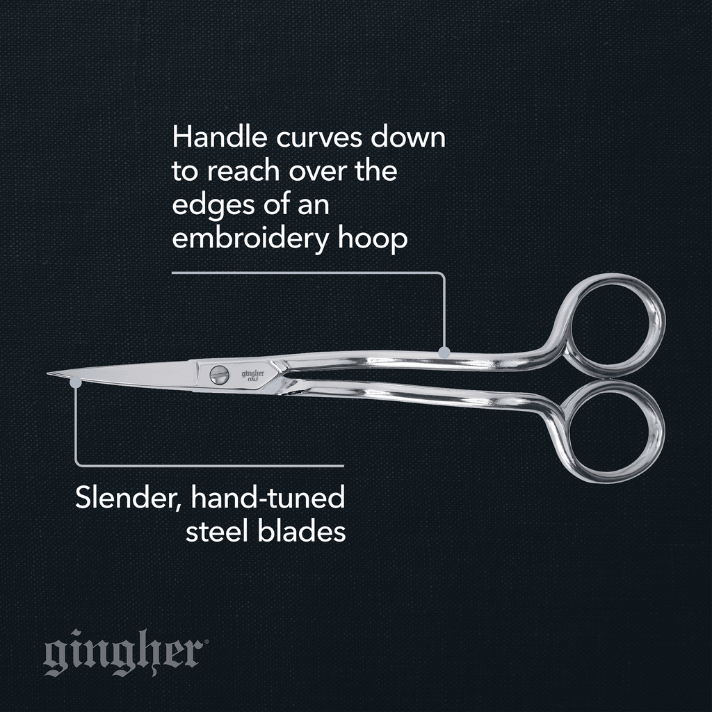 Gingher Double-Curved Machine Embroidery Scissor 6", Sliver