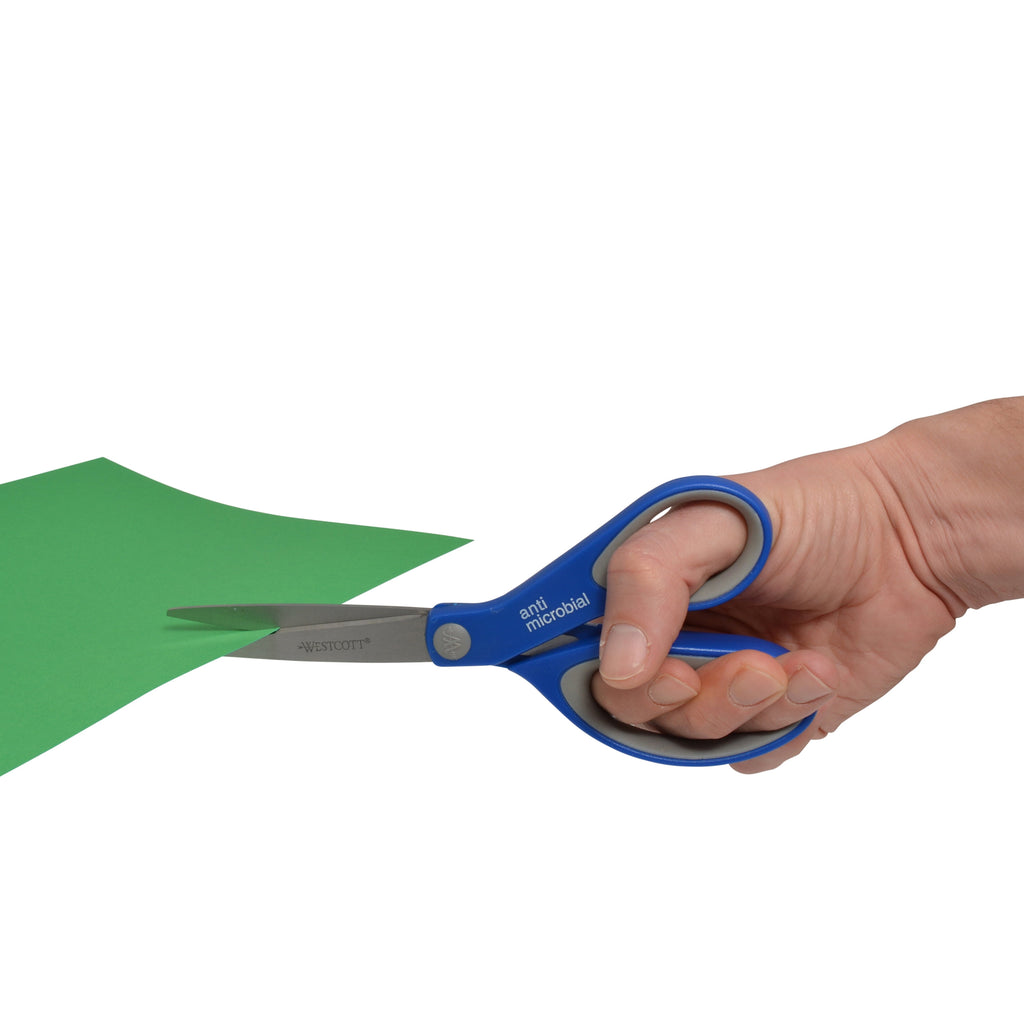 Westcott Anti-Microbial Soft Handle Scissors, 8", for Office, High School, Blue, 3-Pack
