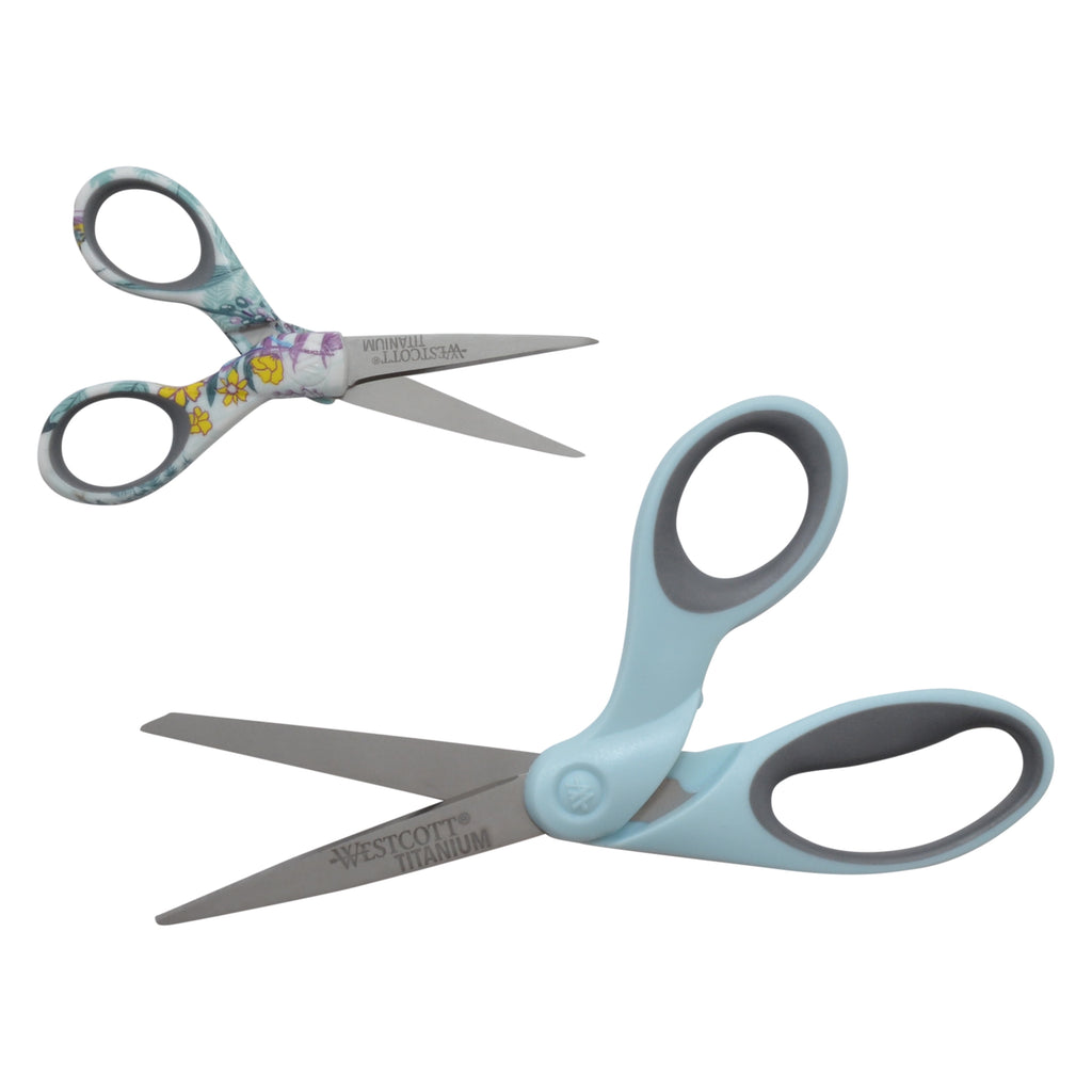 Westcott Sewing Scissor Set, Titanium, 8”, 5”, for Craft, Multicolor, Blue/Floral, 2-Pack