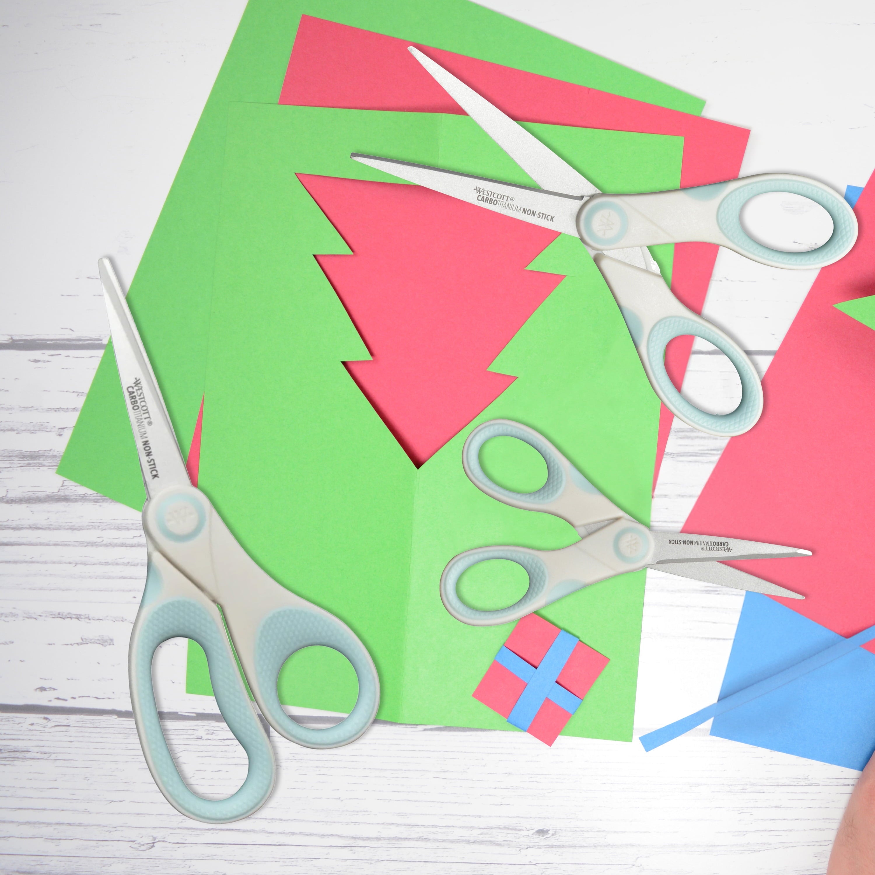 Westcott Crafting Scissors, Carbo Titanium Non-Stick, 8", 7", 5", High School, White/Blue, 3-Pack