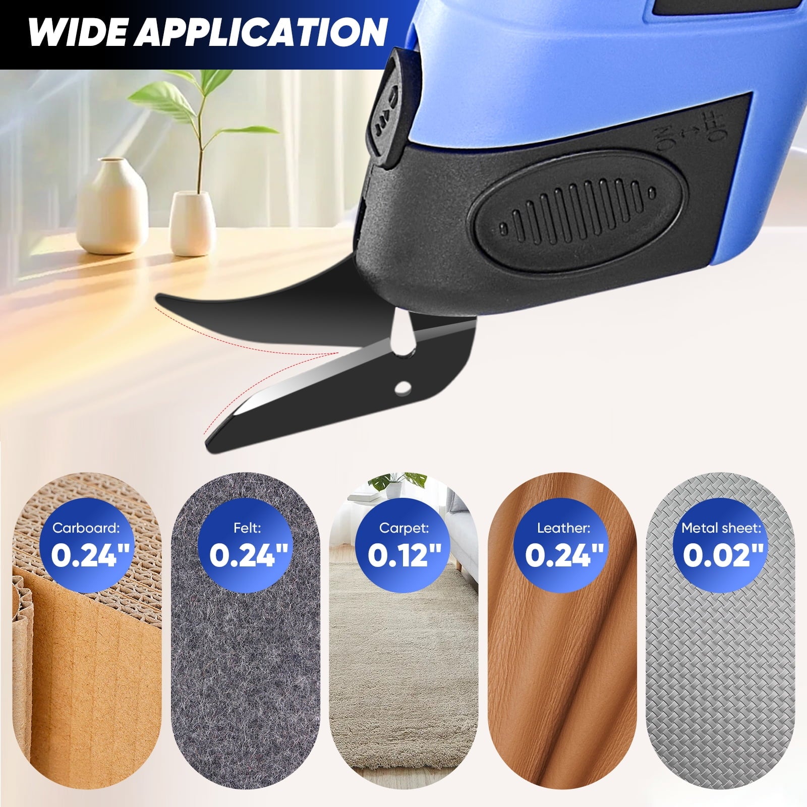 Saker Cordless Electric Scissors, Lightweight, Type-C Charging, Safety Lock, Blue with Storage Bag, 2 Blades for Fabric, Carpet, Leather, Cardboard