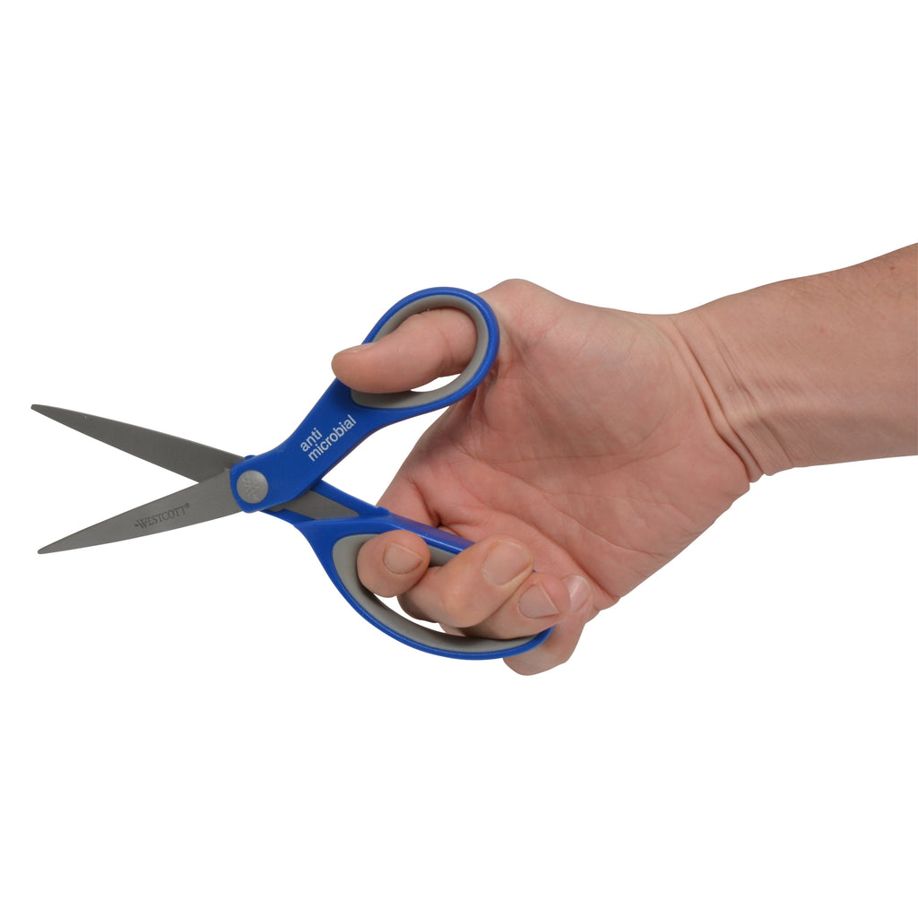 Westcott Anti-Microbial Soft Handle Scissors, 8", for Office, High School, Blue, 3-Pack